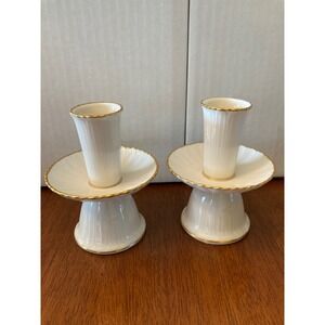 Noritake Ivory China Candlestick Holders Gold Trim Bud Vase Set Decor‎